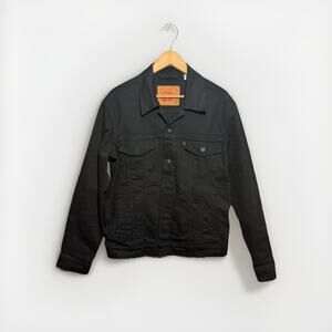 Levi’s Premium Black Denim Trucker Jacket Men’s M Classic Fit Button Up